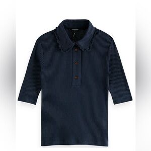 Scotch & Soda Ribbed Tencel™-Blend Polo Tee color Night size M